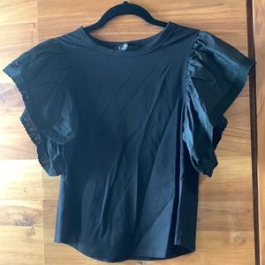 Lulus Charming Encounter Black Eyelet Lace Short Sleeve Top Size S